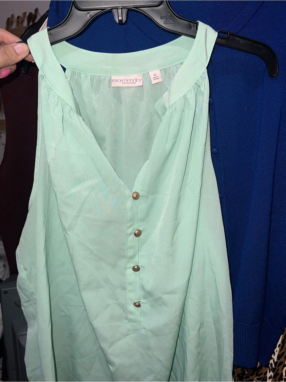 Mint Green Sleeveless Button Front Blouse
